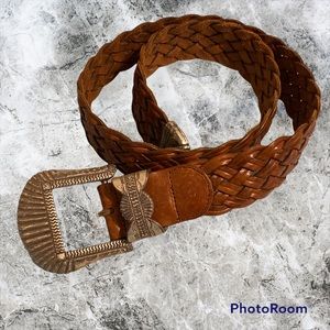 Braided Chestnut Leather Belt 34”.